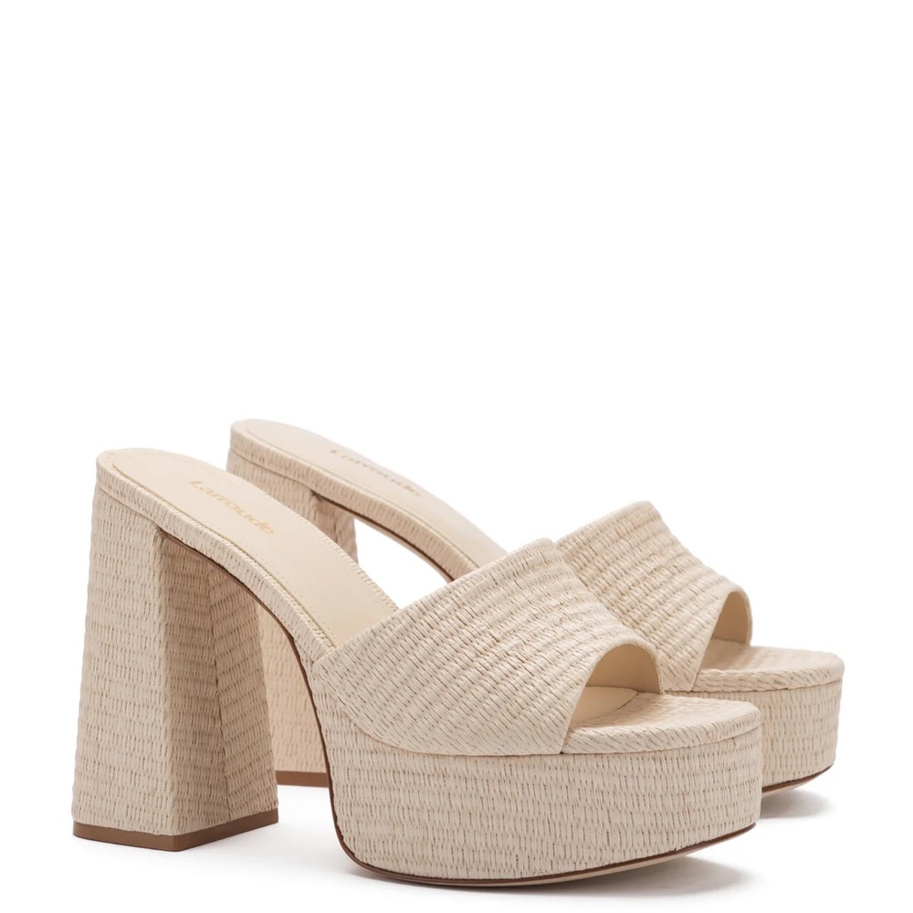 Larroude Beige Textured Platform Heeled Mules